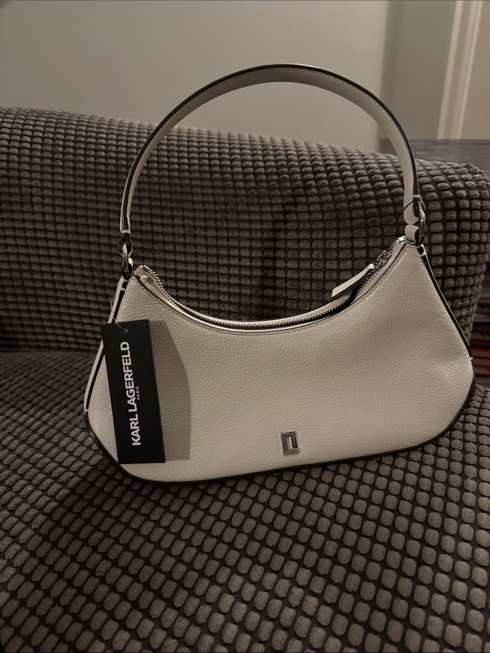 Karl Lagerfeld White Leather Crescent Shoulder Bag